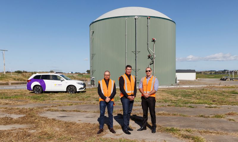 Representatives from Powerco and MDC at the Manawatū Wastewater Treatment Plant’s anaerobic digester.